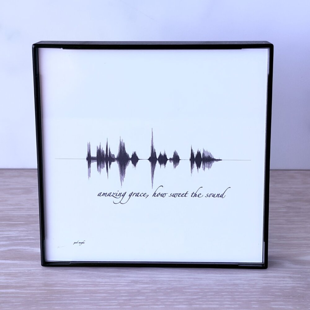NEW Amazing Grace Soundwave Framed Wall Art 4x4in Black White Christian Hymn